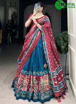 Load image into Gallery viewer, Eye Catchy Teal Green color Tussar Silk with Patola Print Work Lehenga Choli
