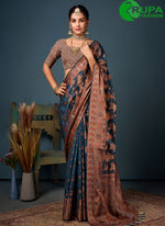 Load image into Gallery viewer, Wonderful Blue Color All Over Peacock Motifs Pattern Zari Weaving Saree