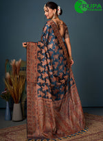 Load image into Gallery viewer, Wonderful Blue Color All Over Peacock Motifs Pattern Zari Weaving Saree