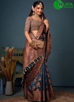 Load image into Gallery viewer, Wonderful Blue Color All Over Peacock Motifs Pattern Zari Weaving Saree