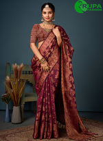 Load image into Gallery viewer, Outstanding Wine Color Organza Classic Saree