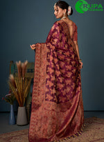 Load image into Gallery viewer, Outstanding Wine Color Organza Classic Saree