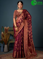 Load image into Gallery viewer, Outstanding Wine Color Organza Classic Saree