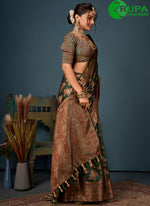 Load image into Gallery viewer, Attractive Dark Green Color All Over Peacock Motifs Pattern Zari Weaving Saree