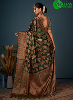Load image into Gallery viewer, Attractive Dark Green Color All Over Peacock Motifs Pattern Zari Weaving Saree