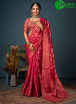 Load image into Gallery viewer, Lovely Pink Color All Over Peacock Motifs Pattern Zari Weaving Saree