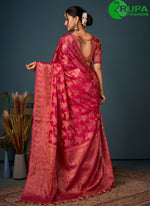 Load image into Gallery viewer, Lovely Pink Color All Over Peacock Motifs Pattern Zari Weaving Saree