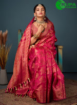 Load image into Gallery viewer, Lovely Pink Color All Over Peacock Motifs Pattern Zari Weaving Saree