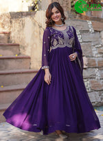 Load image into Gallery viewer, New Designer Purple Color Faux Blooming With Sequins-Multi & Beads Embroidered Work Gown