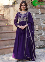 Load image into Gallery viewer, New Designer Purple Color Faux Blooming With Sequins-Multi & Beads Embroidered Work Gown