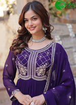 Load image into Gallery viewer, New Designer Purple Color Faux Blooming With Sequins-Multi & Beads Embroidered Work Gown