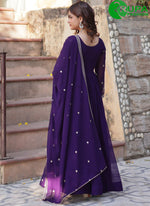 Load image into Gallery viewer, New Designer Purple Color Faux Blooming With Sequins-Multi & Beads Embroidered Work Gown