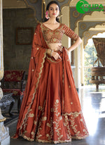 Load image into Gallery viewer, Beautiful Orange Color Sequins and Thread Embroidery Work Lehenga Choli