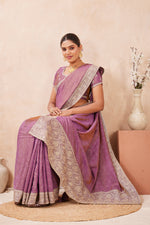 Load image into Gallery viewer, Lavender Color Silk New Designer Embroidered and Swarovski Work Traditional Saree