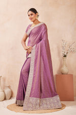 Load image into Gallery viewer, Lavender Color Silk New Designer Embroidered and Swarovski Work Traditional Saree