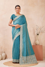 Load image into Gallery viewer, Firozi Color Silk Traditional Saree with Embroidered and Swarovski Work