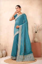 Load image into Gallery viewer, Firozi Color Silk Traditional Saree with Embroidered and Swarovski Work