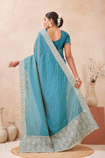 Load image into Gallery viewer, Firozi Color Silk Traditional Saree with Embroidered and Swarovski Work