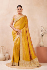 Load image into Gallery viewer, Mustard Color Silk Embroidered and Swarovski Work Trendy Designer Saree
