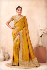 Load image into Gallery viewer, Mustard Color Silk Embroidered and Swarovski Work Trendy Designer Saree