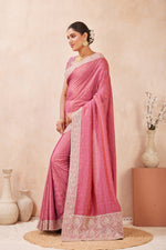 Load image into Gallery viewer, Pink Color Silk Designer Saree with Embroidered and Swarovski Work