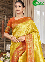 Load image into Gallery viewer, Majesty Mustard Color Kanjivaram Silk Trendy Designer Party Wear Saree
