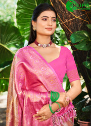 Attractive Pink Color Kanjivaram Silk Traditional Party Wear Saree