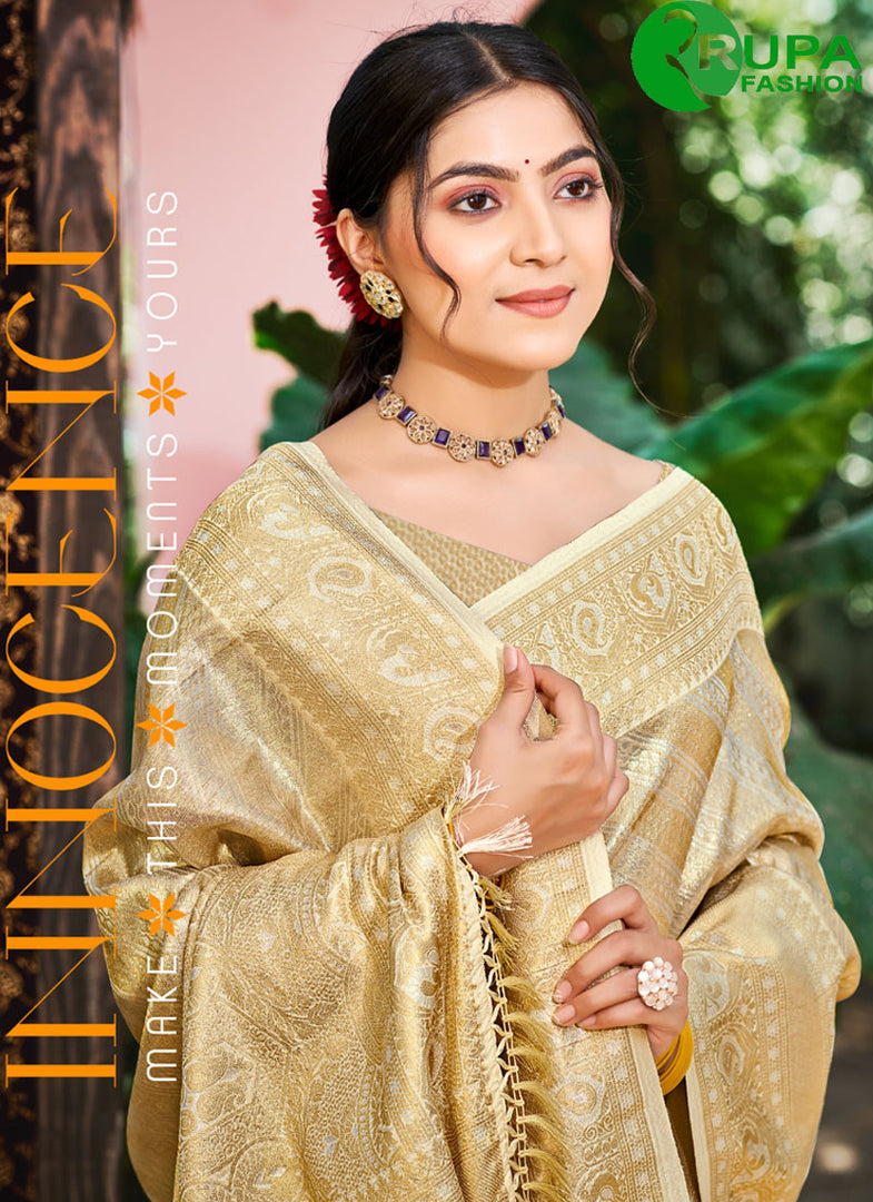 Beige Color Kanjivaram Silk New Designer Party Wear Saree