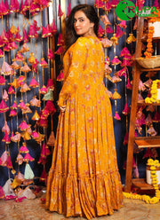 Beautiful Yellow Color Airtex Chinon Designer Party Wear Ready Made Western Suit