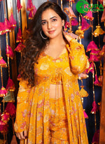 Load image into Gallery viewer, Beautiful Yellow Color Airtex Chinon Designer Party Wear Ready Made Western Suit
