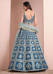 Turquoise Blue Art Silk with Net Dupatta Designer Sider Lehenga Choli