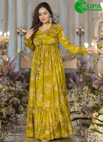 Load image into Gallery viewer, Divine Olive Green Color Airtex Chinon Digital Print Ready Made Western Suit
