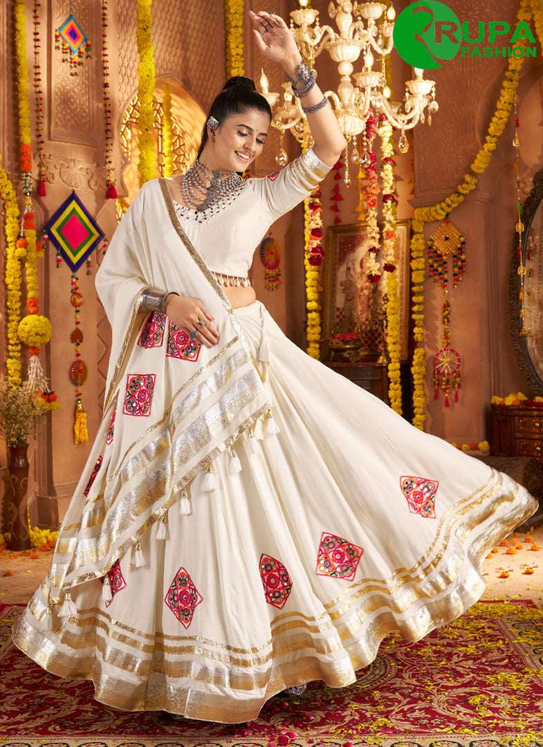 Divine White Color Rayon New Designer Festive Wear Lehenga Choli