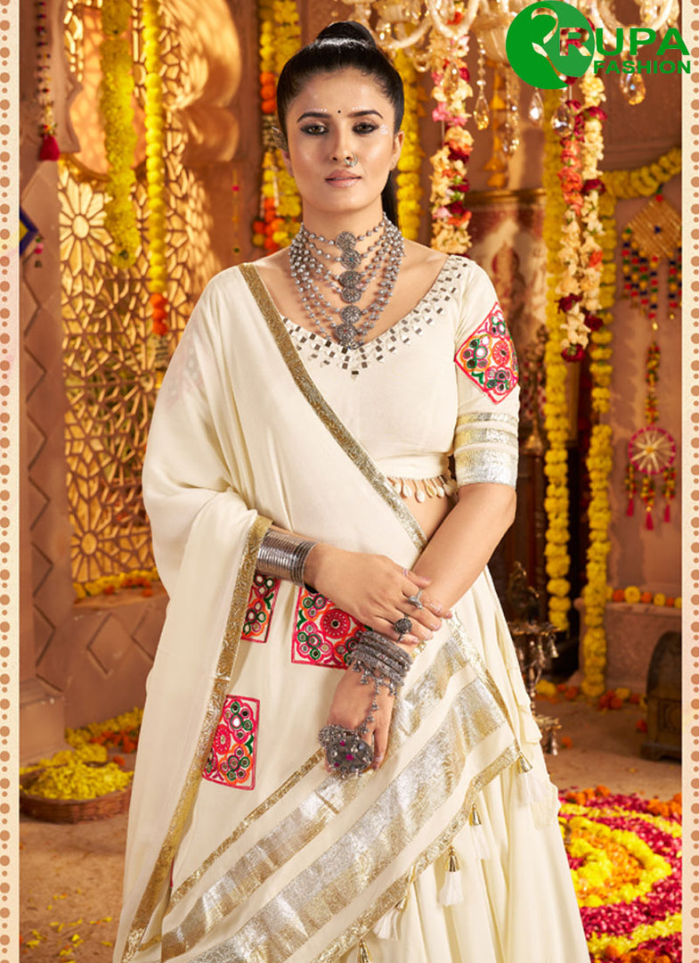 Divine White Color Rayon New Designer Festive Wear Lehenga Choli