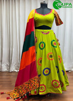Load image into Gallery viewer, Splendorous Green Color Cotton Readymade Lehenga Choli with Embroidered, Mirror and Thread Work
