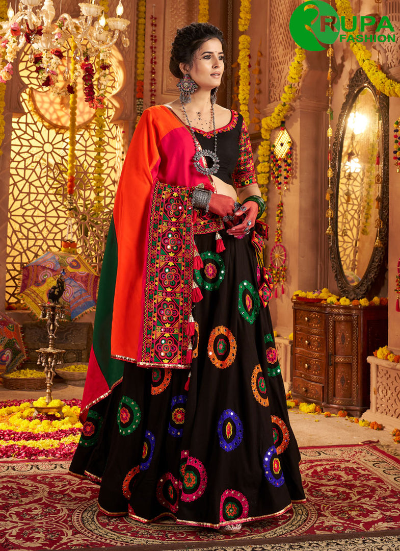 Majestic Black Color Viscose Cotton Readymade Traditional Lehenga Choli