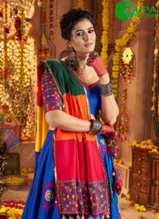 Divine Blue Color Cotton Embroidered, Mirror and Thread Work Readymade Lehenga Choli
