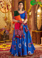Load image into Gallery viewer, Divine Blue Color Cotton Embroidered, Mirror and Thread Work Readymade Lehenga Choli
