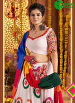 Load image into Gallery viewer, Attractive White Cotton Embroidered, Mirror and Thread Work Readymade Lehenga Choli
