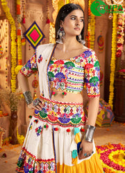 Cotton Readymade Lehenga Choli with Embroidered, Mirror and Thread Work