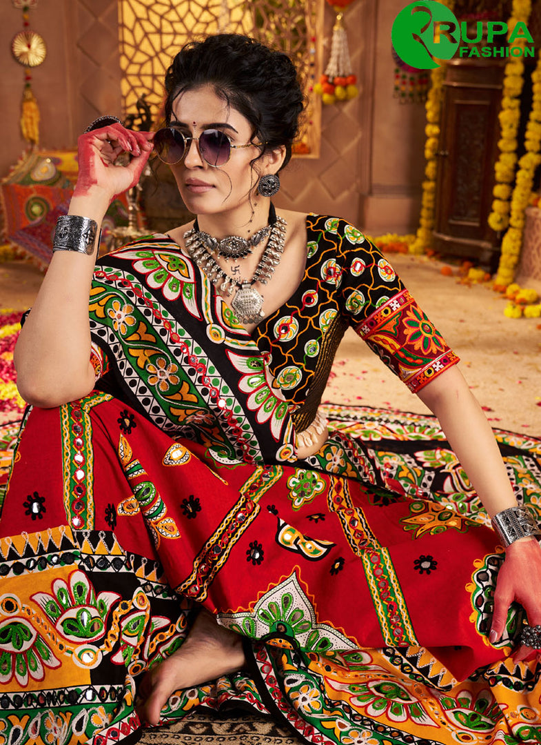 Lovely Red Color Organic Cotton Readymade Traditional Lehenga Choli