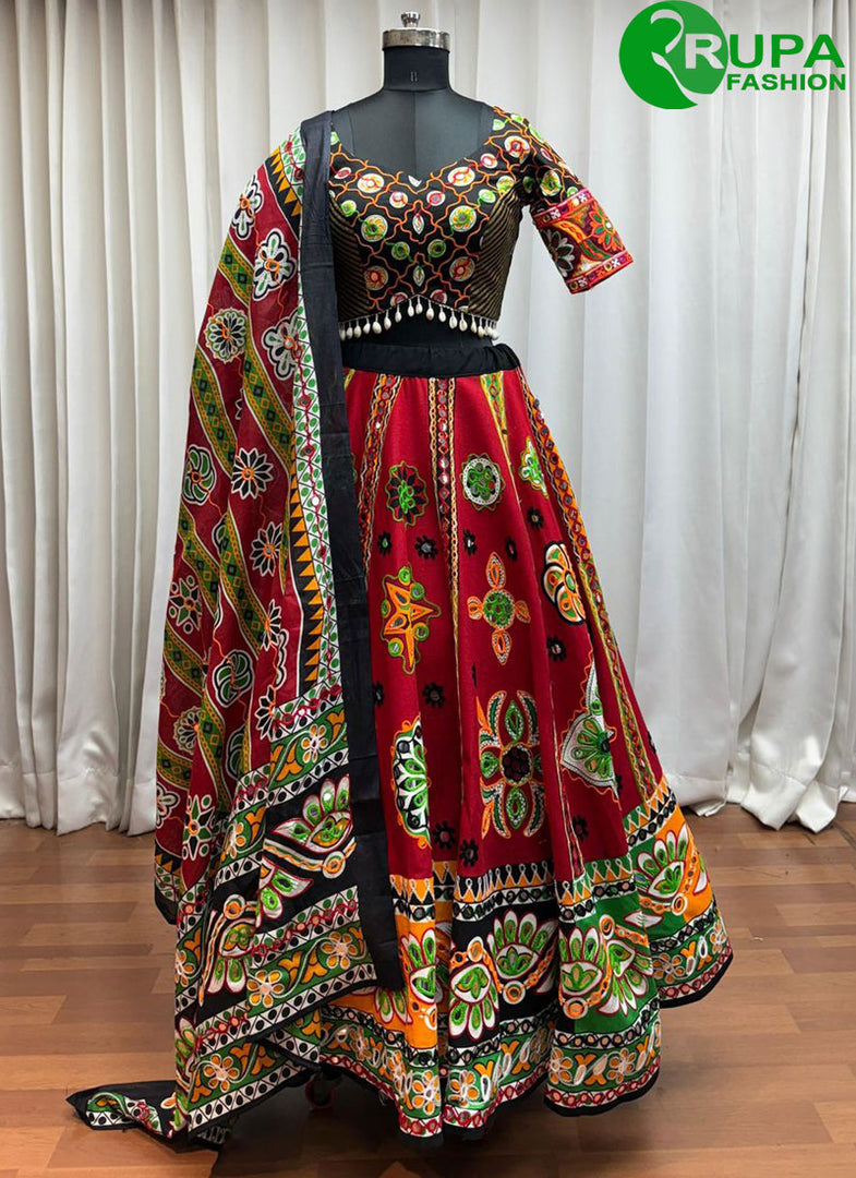 Lovely Red Color Organic Cotton Readymade Traditional Lehenga Choli
