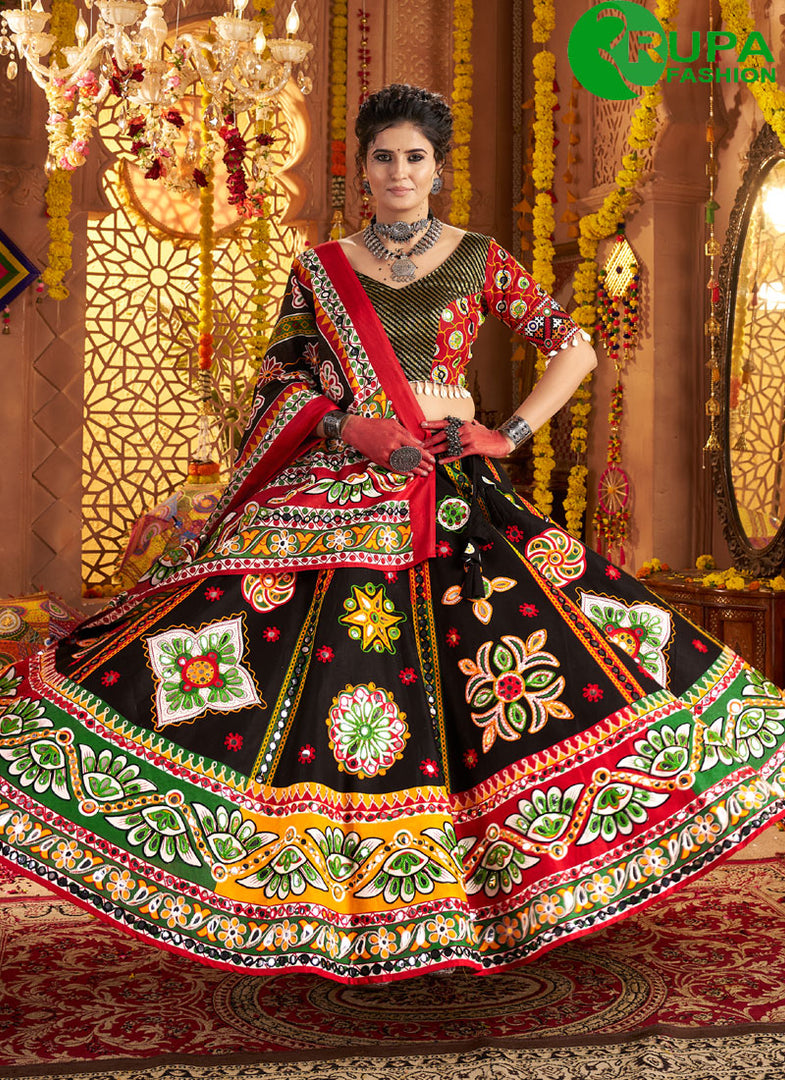 Majestic Black Color Organic Cotton Readymade Traditional Lehenga Choli