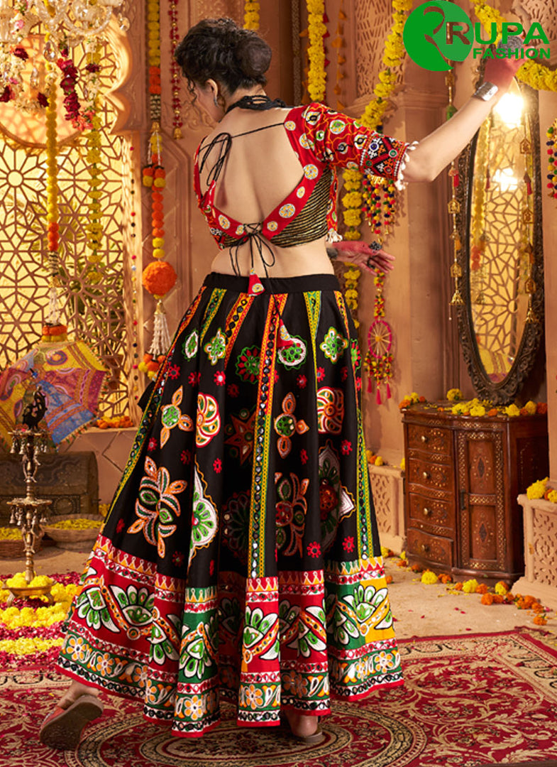 Majestic Black Color Organic Cotton Readymade Traditional Lehenga Choli