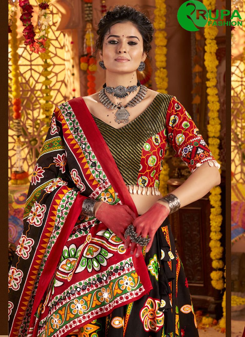 Majestic Black Color Organic Cotton Readymade Traditional Lehenga Choli