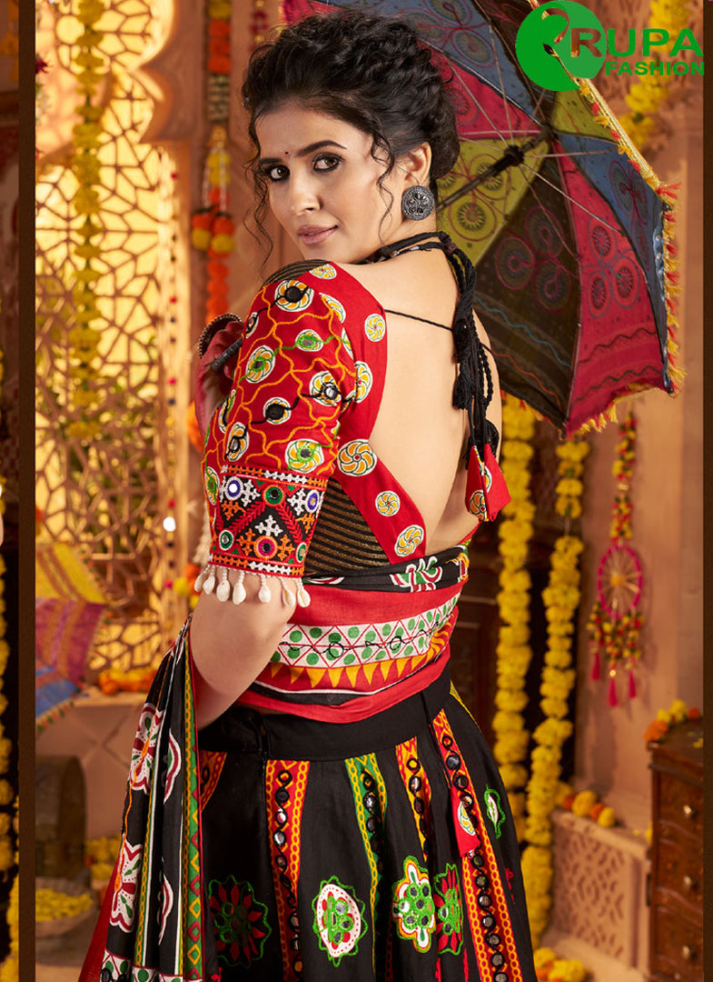 Majestic Black Color Organic Cotton Readymade Traditional Lehenga Choli