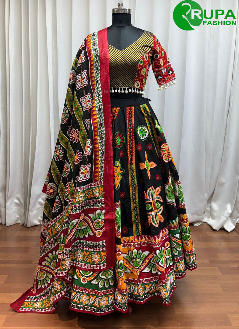 Majestic Black Color Organic Cotton Readymade Traditional Lehenga Choli