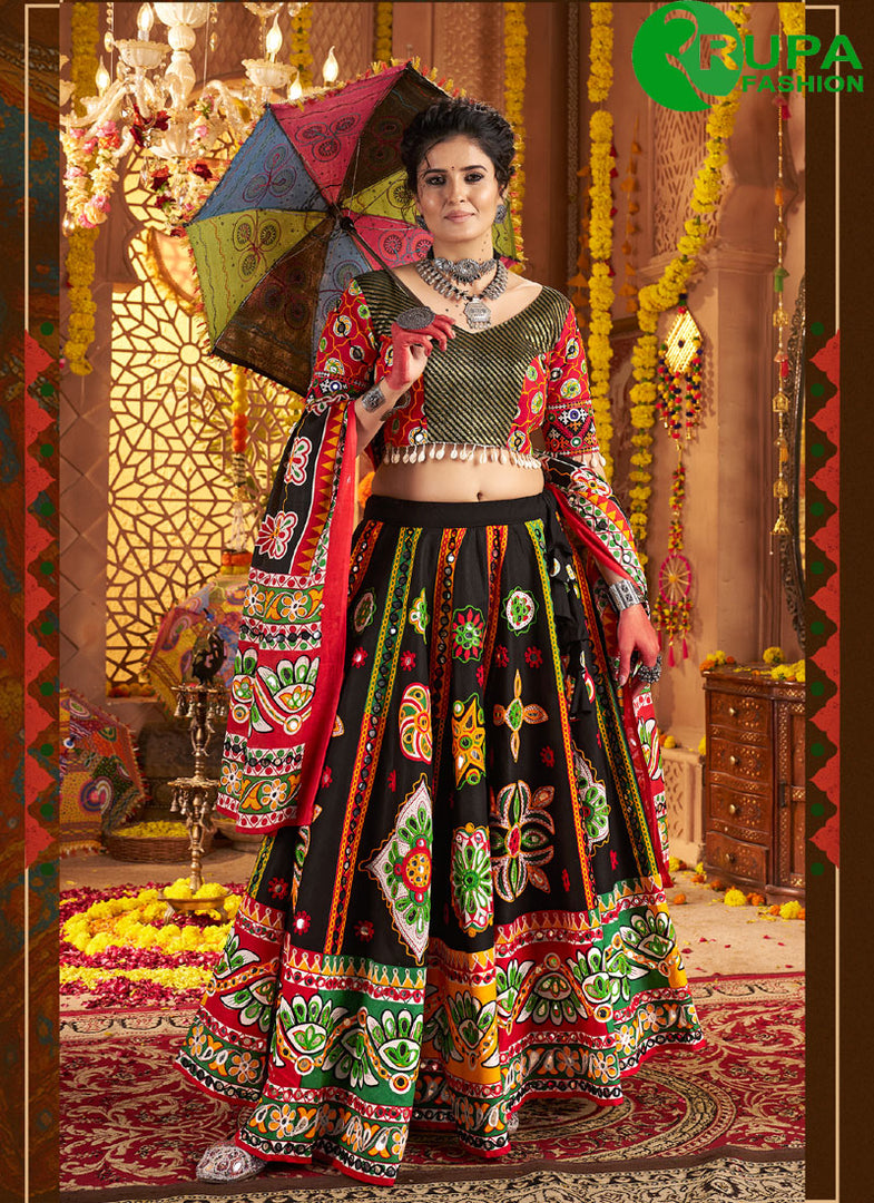 Majestic Black Color Organic Cotton Readymade Traditional Lehenga Choli