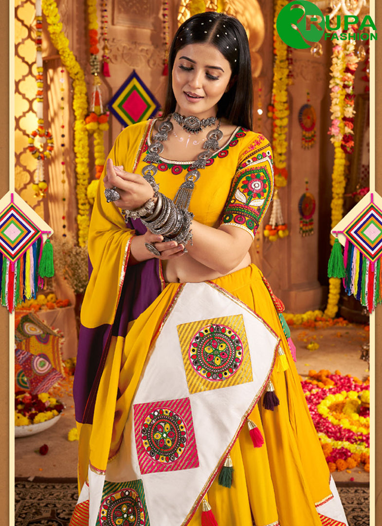 Divine Mustard Yellow Color Cotton Readymade Traditional Lehenga Choli