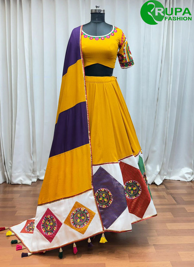 Divine Mustard Yellow Color Cotton Readymade Traditional Lehenga Choli